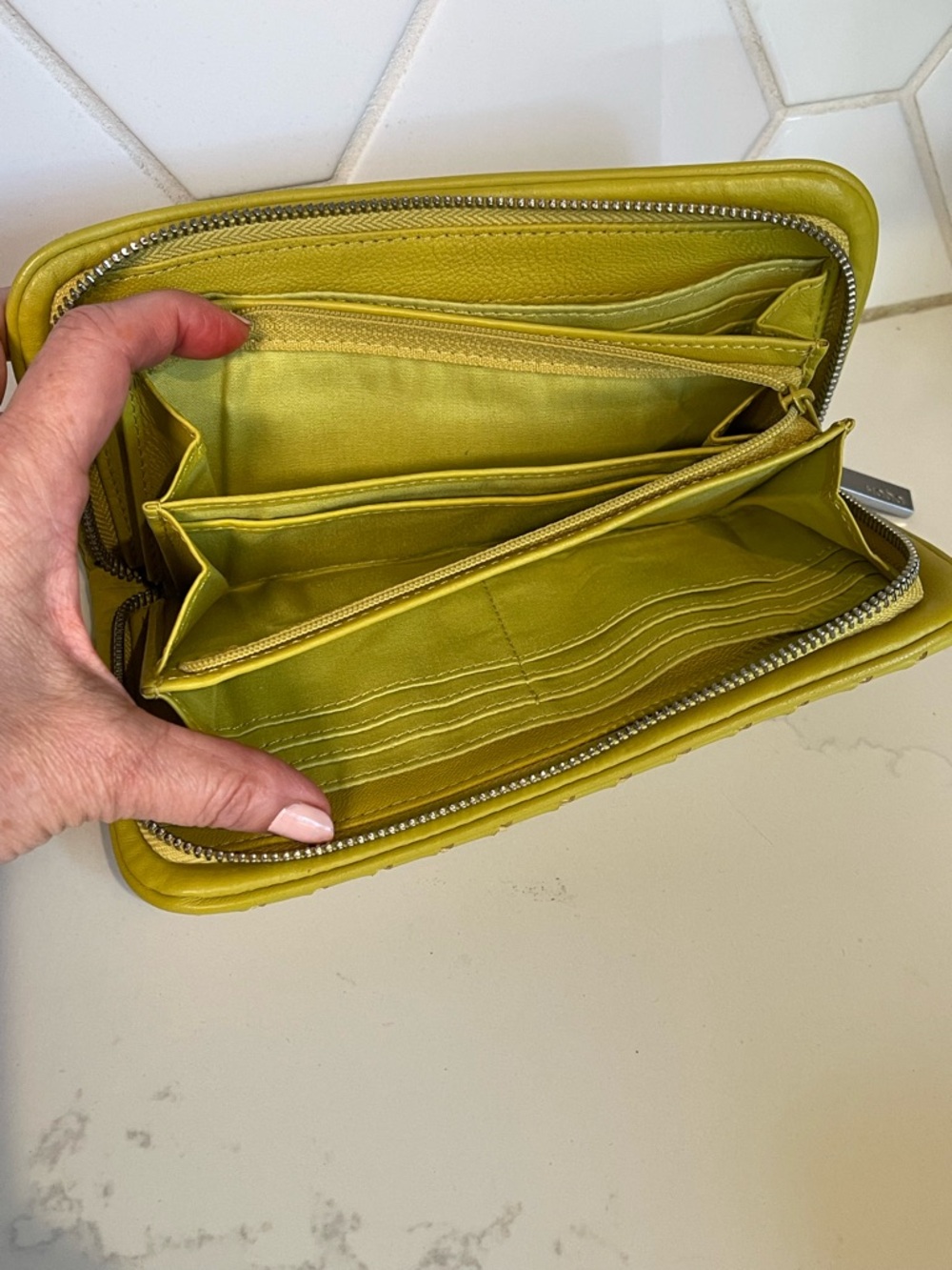 HOBO Chartreuse Woven Leather Zip Wallet - Picture 5 of 8